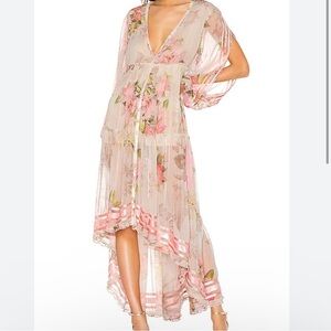 ROCOCO SAND Melody Maxi Dress Colorful Floral Pastel Watercolor Small Hi-Low‎